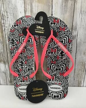 NWT Havaianas DISNEY Minnie Mouse Bow Black Flip Flops Rubber Sandals 11/12
